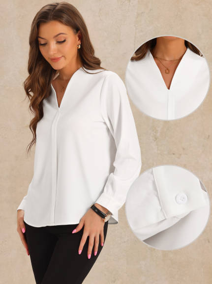 Allegra K - Work Long Sleeve V Neck Blouse