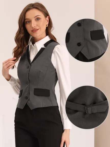 Allegra K- Contrast Color Notched Lapel Waistcoat