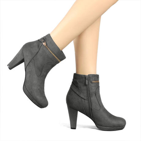 Allegra K- Round Toe Ankle Mid Heel Boots