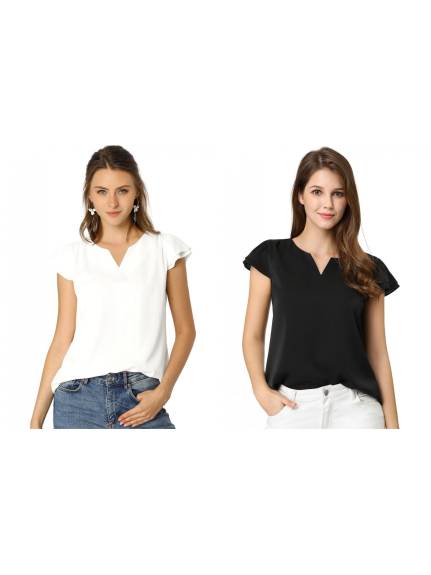 Allegra K- Short Cap Sleeve Work Blouse Pack, White Combo1