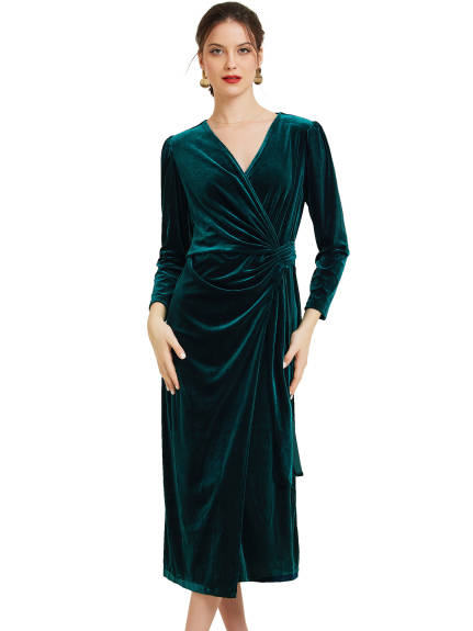 INSPIRE CHIC - Velvet Wrap V-Neck Maxi Dress