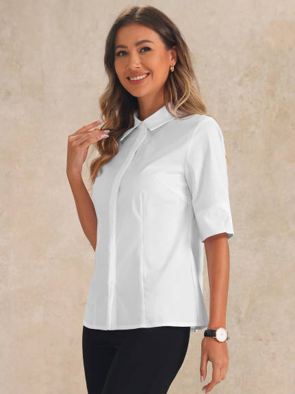 Allegra K - Office Half Sleeve Collared Work Shirt