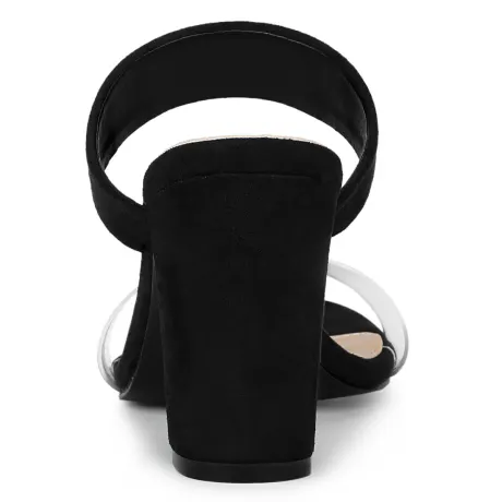 Allegra K- Dual Clear Strap Block Heels Slides