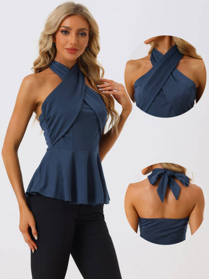 Allegra K - Sleeveless Backless Peplum Halter Top