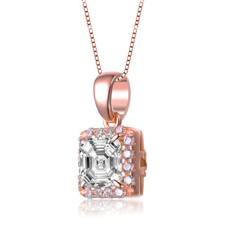 Collier avec pendentif goutte en argent sterling avec zircone cubique colorée, taille Asscher, cadre carré