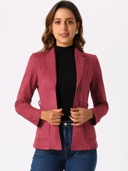 Allegra K- Manteau blazer à simple boutonnage avec ceinture en faux suède