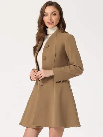 Allegra K- Manteau trapèze à manches longues et simple boutonnage