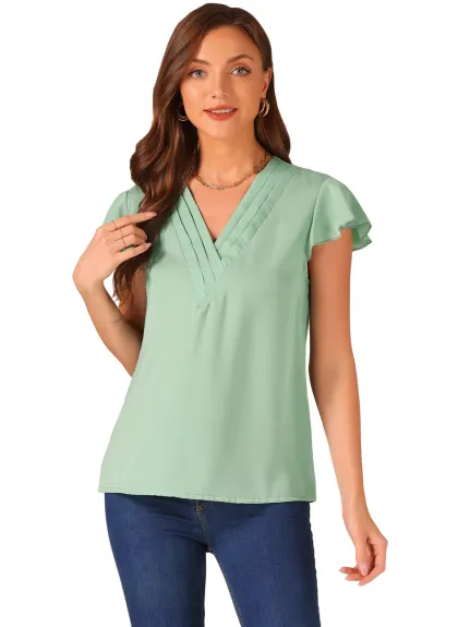 Allegra K- V Neck Flutter Sleeve Shirts