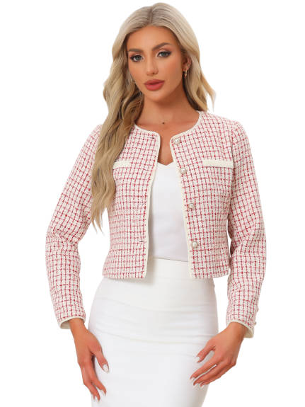 Allegra K- Tweed Plaid Short Jacket