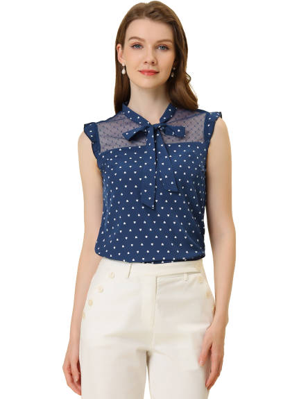 Allegra K- Heart Ruffle Sleeveless Bow Tie Blouse