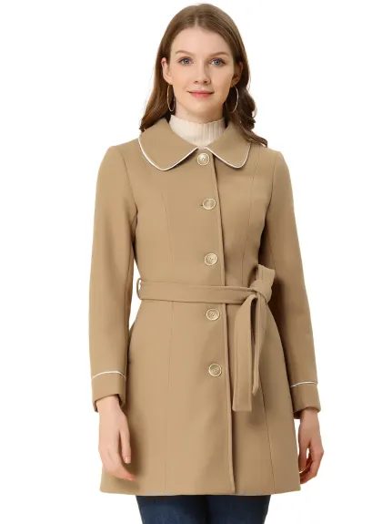 Allegra K- Elegant Lapel Collar Long Trench Coat