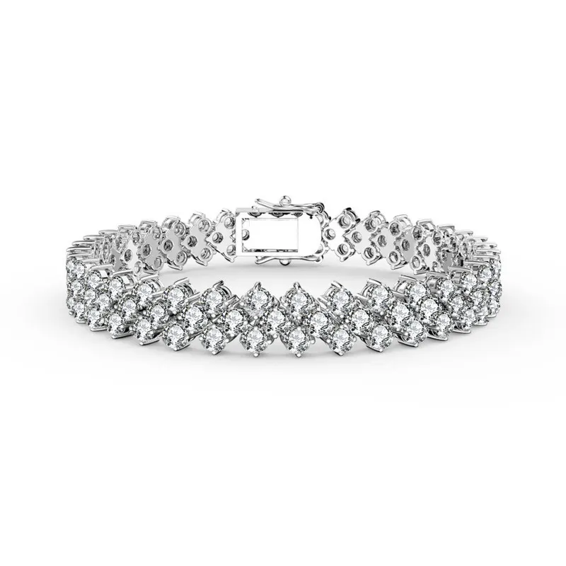 Rachel Glauber White Gold Plated with Clear Cubic Zirconia Three Row Bracelet