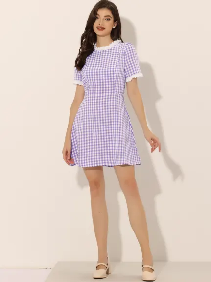 Allegra K- Short Sleeve Checkered Gingham Frilly Dorothy Costume Dress