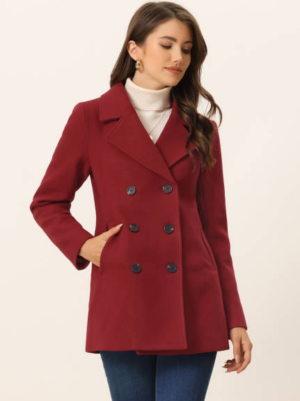 Allegra K- Notched Lapel Double-Breasted Overcoat