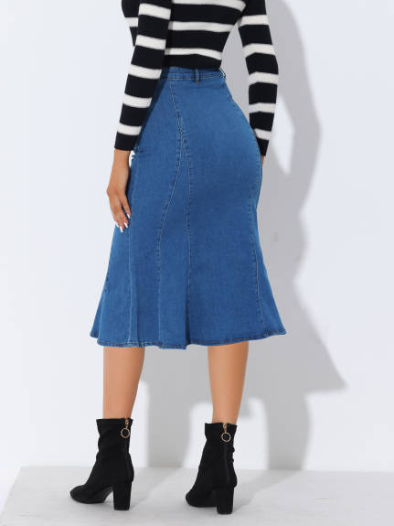 Allegra K- Fishtail Hem Bodycon Midi Denim Skirt