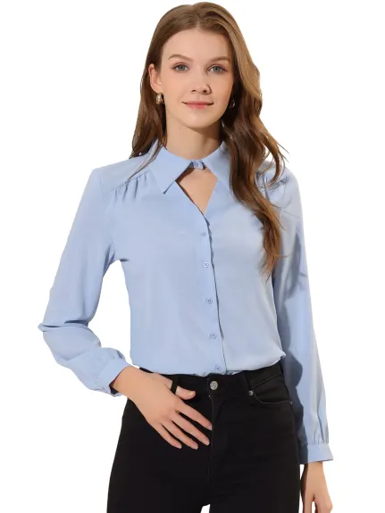 Allegra K- Choker Neck Blouse Turn Down Collar Shirt