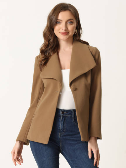 Allegra K - Lapel Collar Belted Short Pea Coat