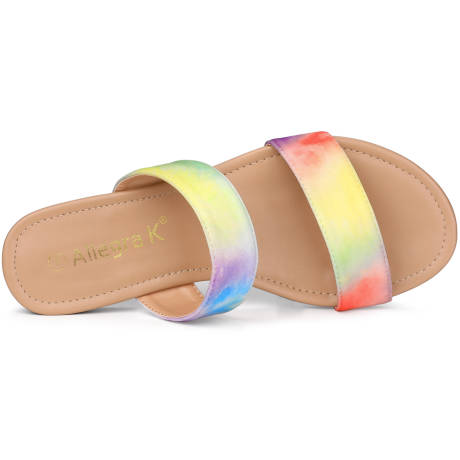 Allegra K - Tie Dye Dual Straps Slip-on Flat Sandals