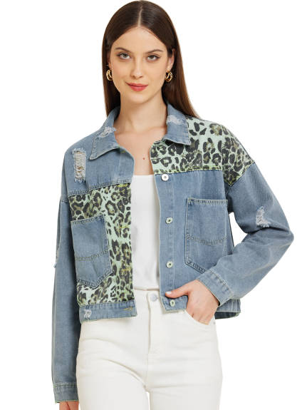 Allegra K - Veste en Jean Rétro Raccourcie à Boutons