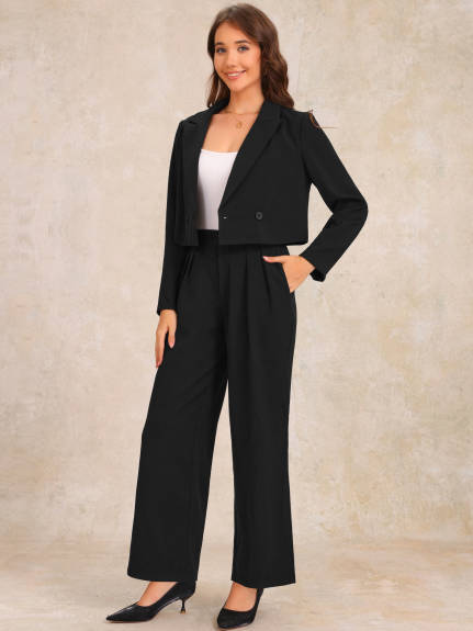 INSPIRE CHIC - Long Sleeve Cropped Blazer Pant Suit