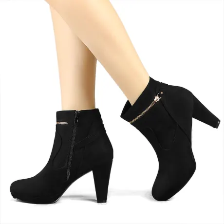 Allegra K- Round Toe Ankle Mid Heel Boots