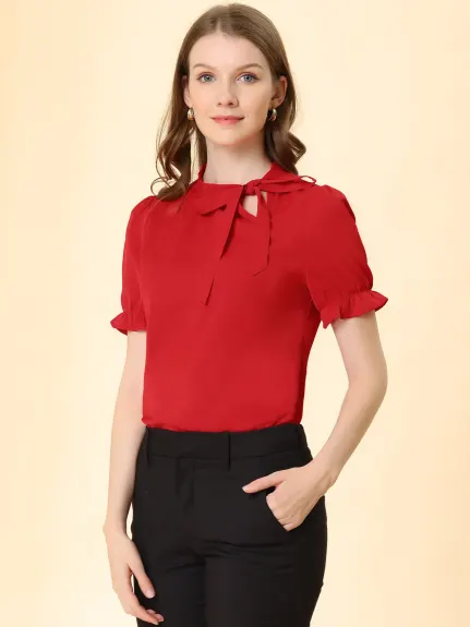 Allegra K - Bow Tie Neck Elegant Summer Top