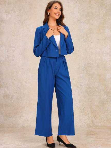 Allegra K - Long Sleeve Cropped Blazer Pant Suit