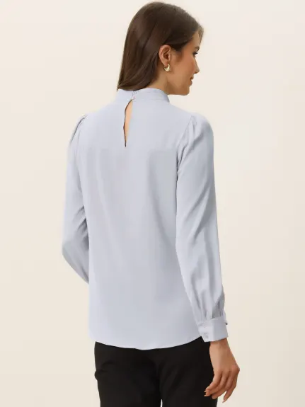 Allegra K- Stand Collar Long Sleeve Blouse Shirt