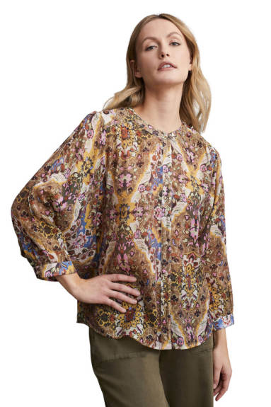 Tribal - Flowy Dolman Sleeve Blouse with Self-Covered Buttons