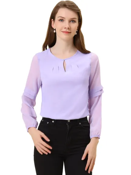 Allegra K- Long Sleeve Keyhole Neck Blouse Top