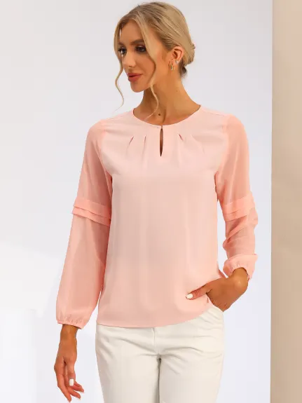 Allegra K- Long Sleeve Keyhole Neck Blouse Tops