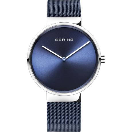 BERING - Montre classique en acier inoxydable pour hommes de 39 mm en argent/bleu