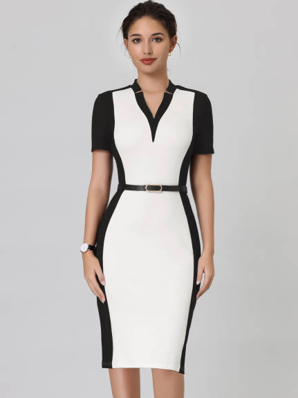 Hobemty- Contrast Color Pencil Sheath Dress