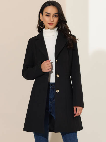 Allegra K - Single Breasted Notched Lapel Peacoat