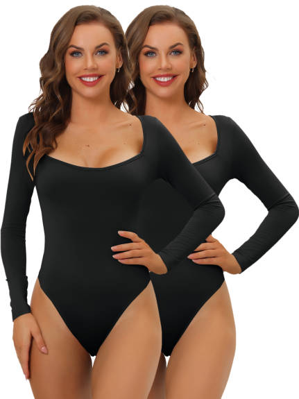 Allegra K- Long Sleeve Stretchy Shapewear Pack, Black