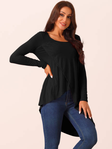 Allegra K - Long Sleeve High Low Hem Casual Blouse