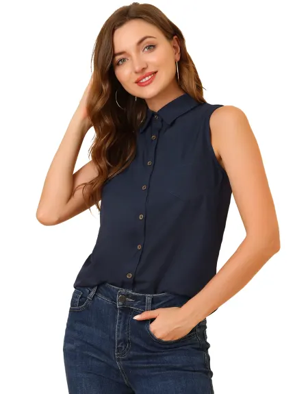 Allegra K- Single Breasted Sleeveless Blouse Shirt