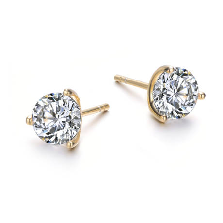 Stella Valentino Sterling Silver 14k Gold Plated with 2.40ctw Lab-Created Moissanite 3-Prong Martini Solitaire Stud Earrings