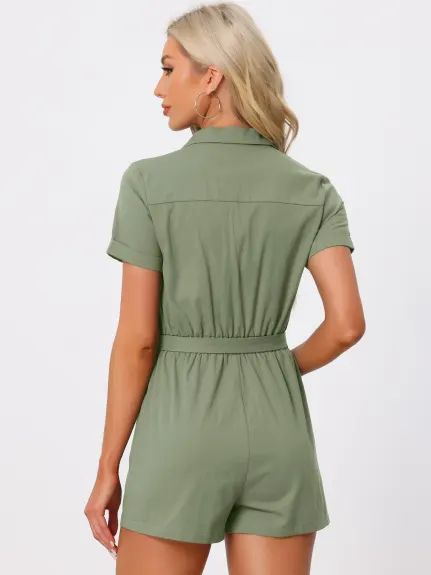 Allegra K - Summer Shorts Tie Waist Cargo Rompers