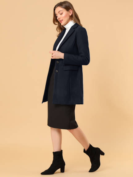 Allegra K- Notched Lapel Single Breasted Long Coat