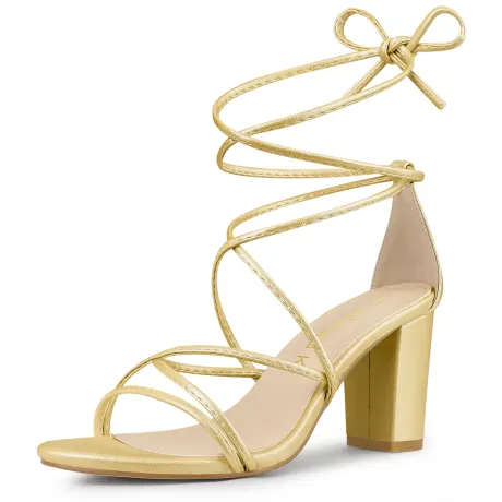 Allegra K - Straps Lace Up Chunky Heel Sandals