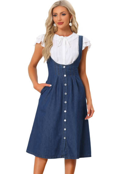 Allegra K - Classic U Neck Denim Suspender Dress