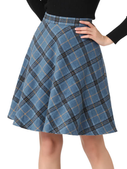 Allegra K - Plaid Tartan Knee Length A-Line Skirt