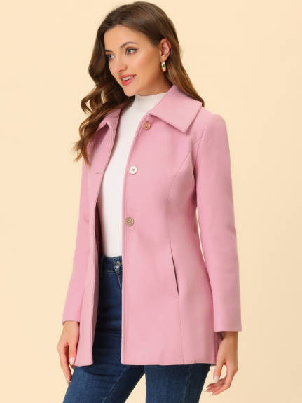 Allegra K- Single Breasted Turndown Collar Overcoat