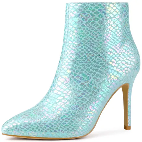 Allegra K - Snakeskin Printed Pointed Toe Ankle Boots