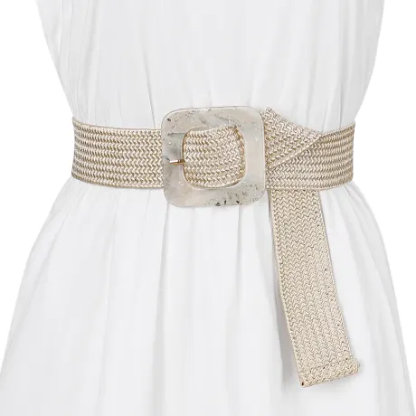 Allegra K- Stretchy Wide Waist Braided Belt Square Buckle