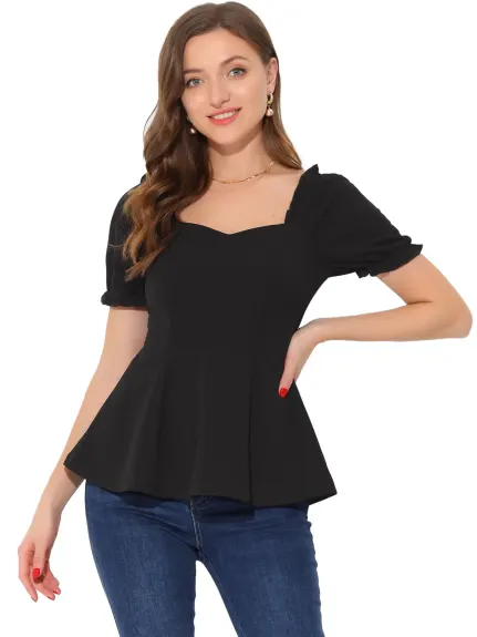 Allegra K- Ruffles Puff Sleeve Blouse