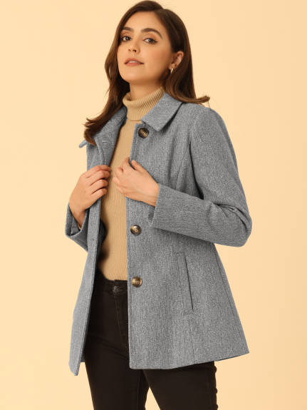 Allegra K- Peter Pan Collar Single Breasted Overcoat Coat