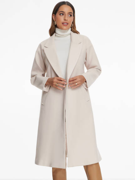 Allegra K - Notch Lapel Double-Breasted Mid-Length Coat