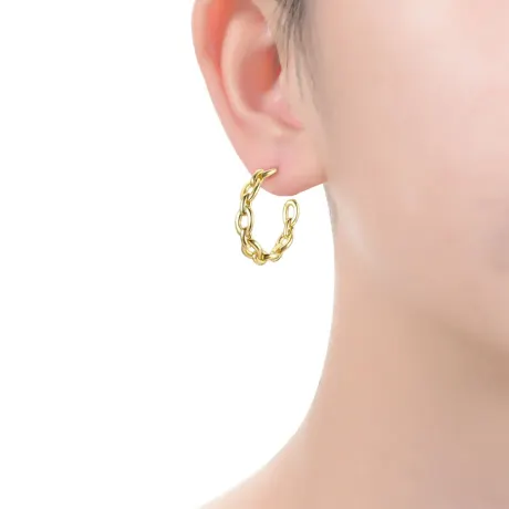 Rachel Glauber Boucles d'oreilles créoles en forme de chaîne modernes plaquées or 14 carats